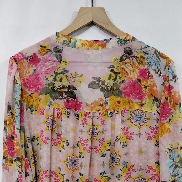 Hope Springs Floral Button Shirt Womens XXL Pink Cottagecore Barbiecore Retro - Picture 6 of 8